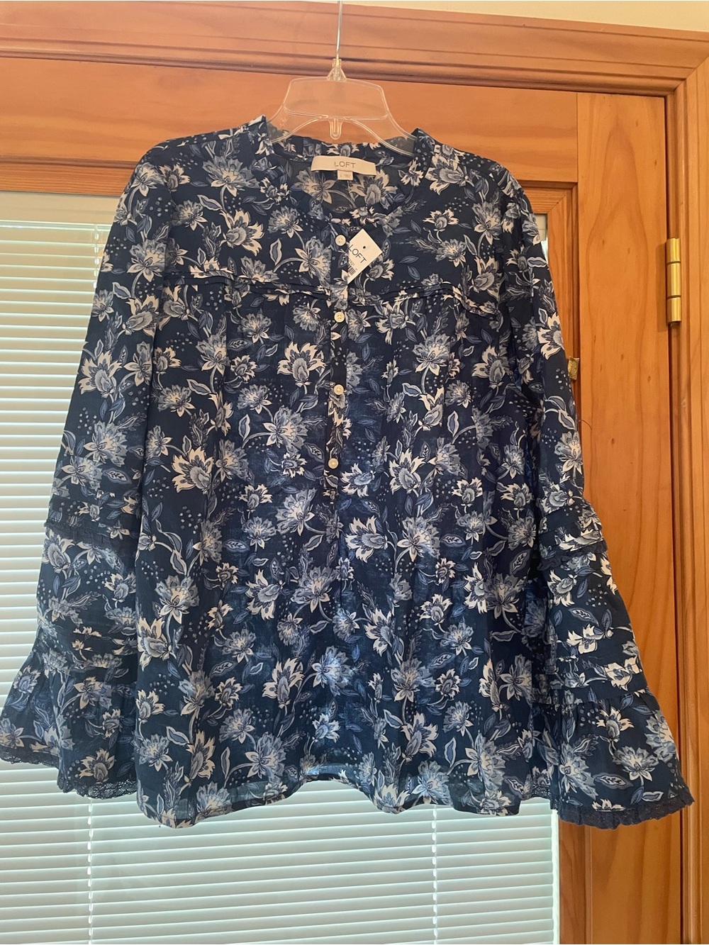 LOFT Navy and White Floral Button-Front Tunic